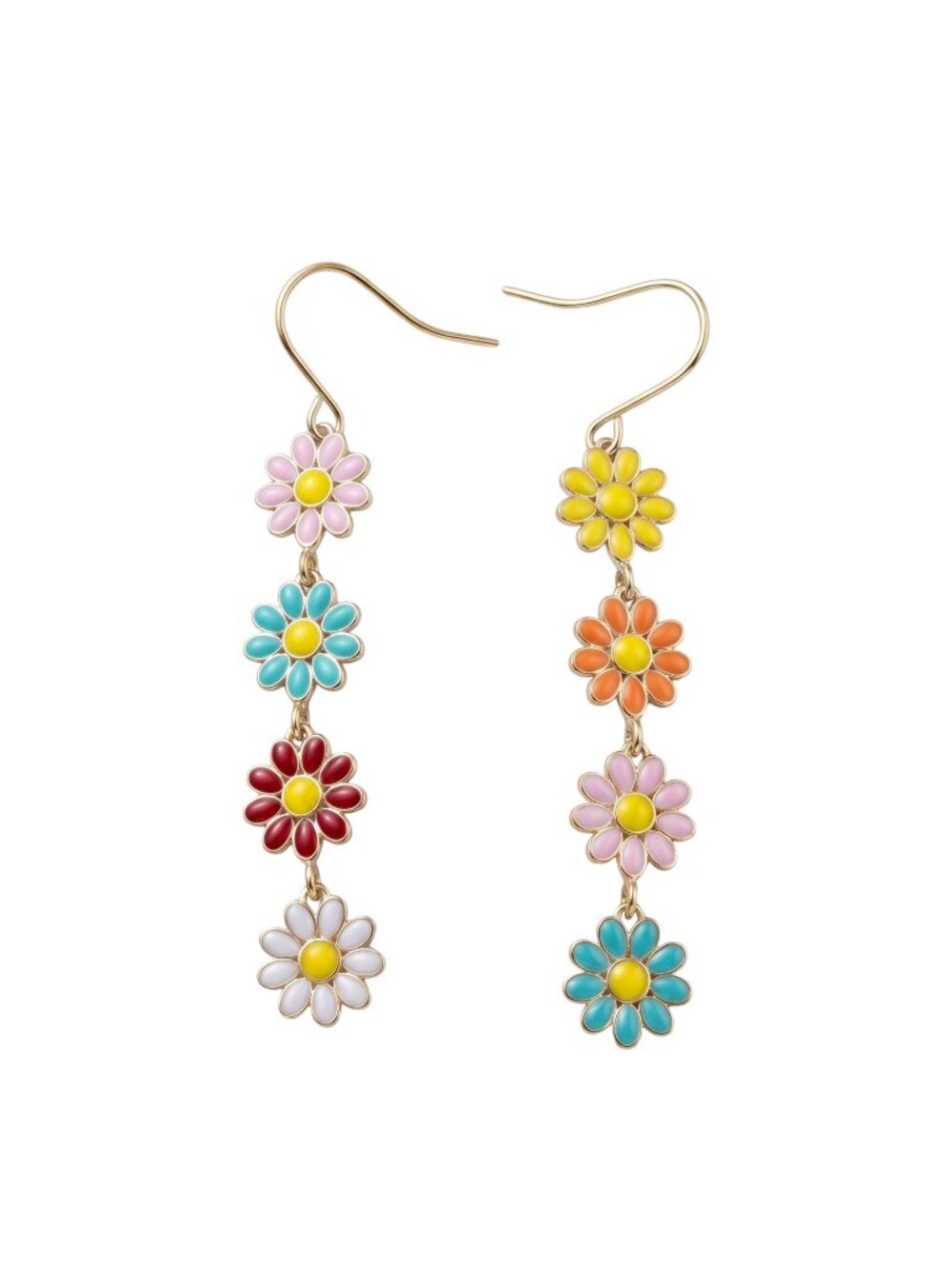 3/$20 NIP | Multi-Color Enamel Daisy Floral Drop Earrings Gold Tone Modern